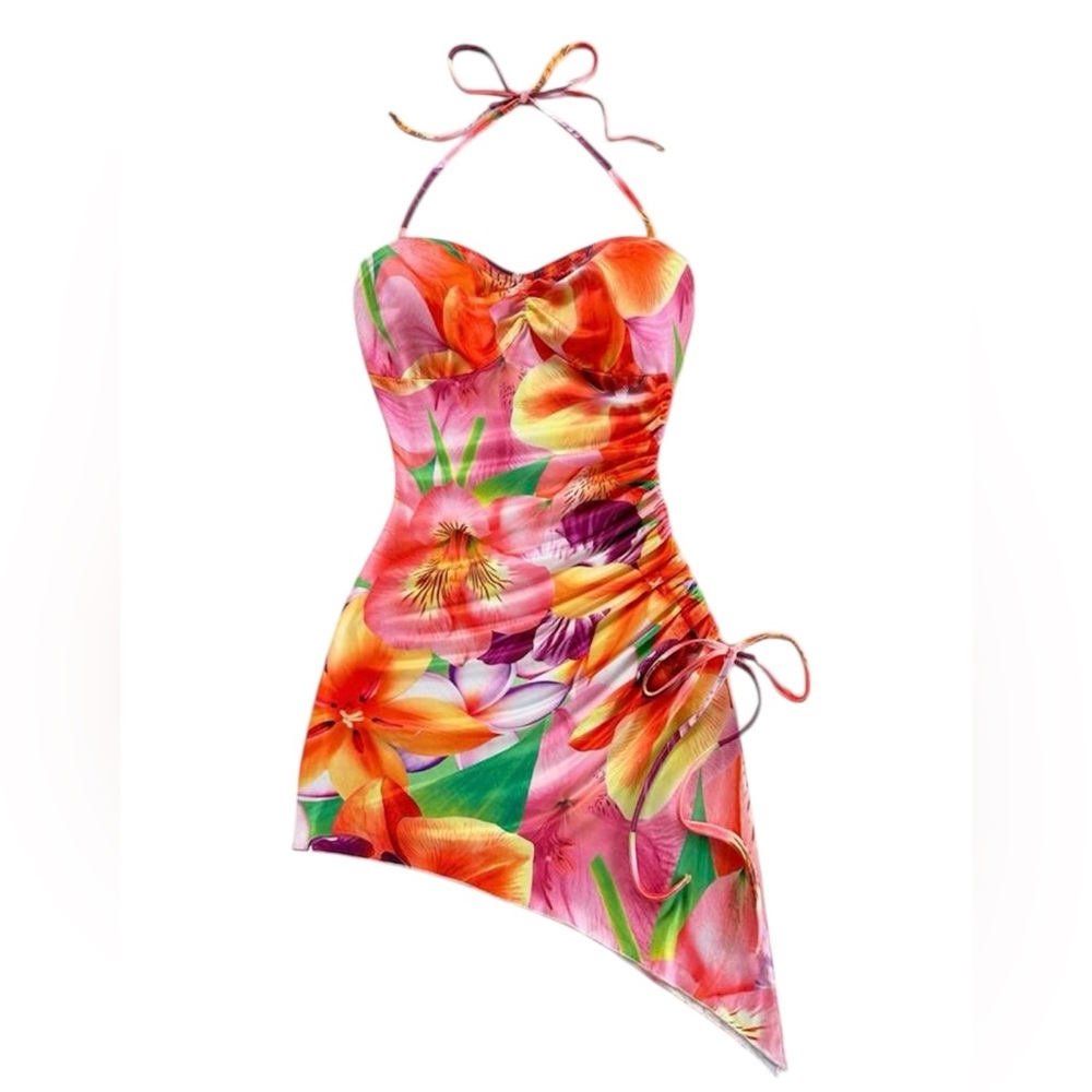 Tropical Escape Pink and Orange Floral Dress